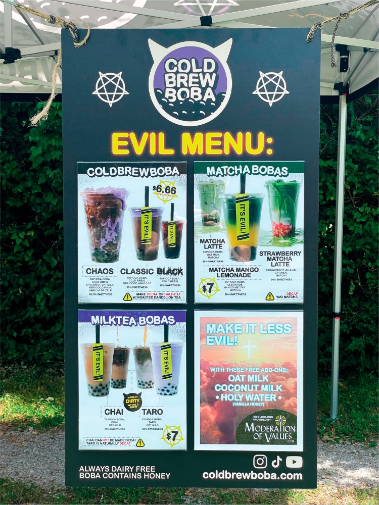 Cold Brew Boba — the Evil Menu board