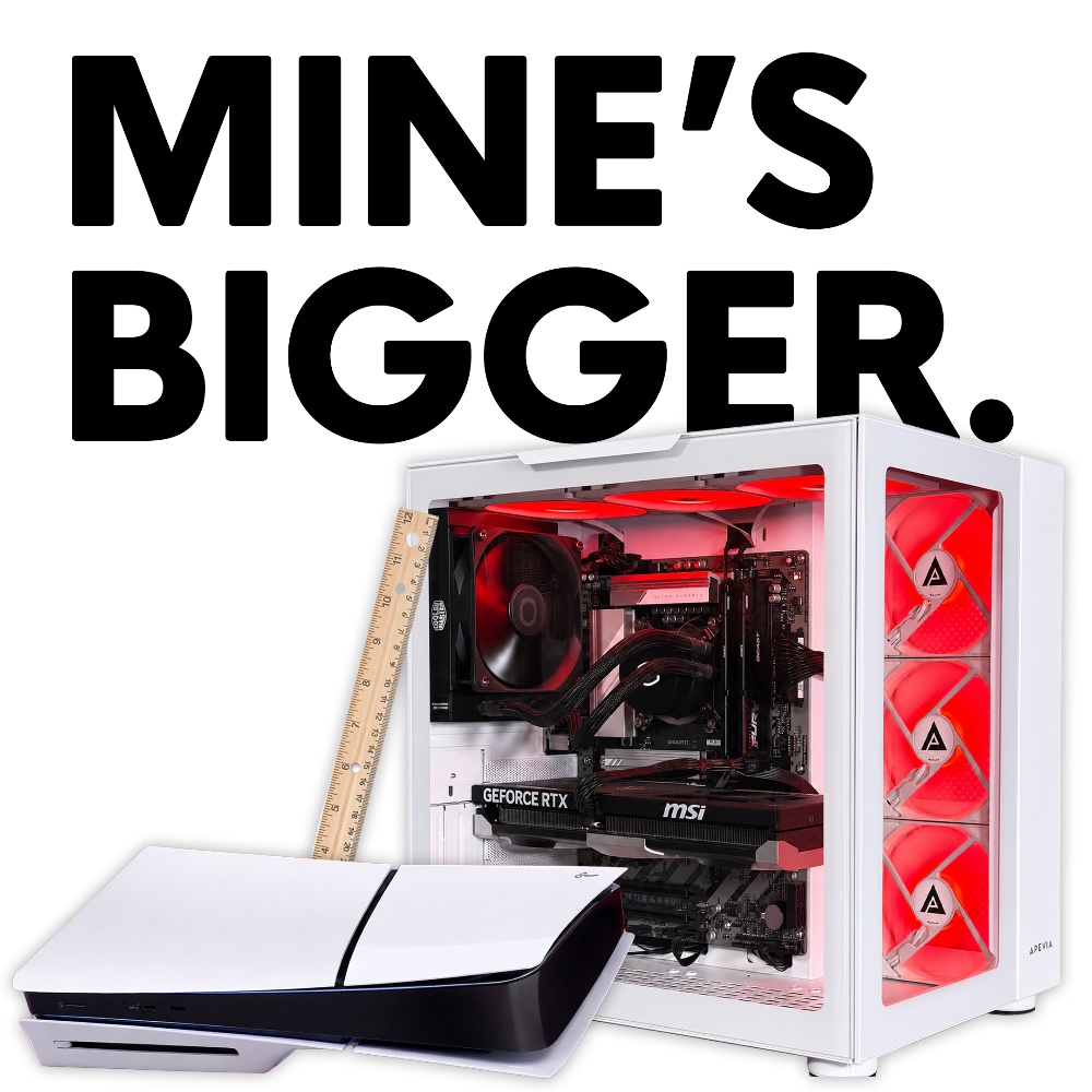 “Mine’s Bigger.” — NCG tower beside a PS5