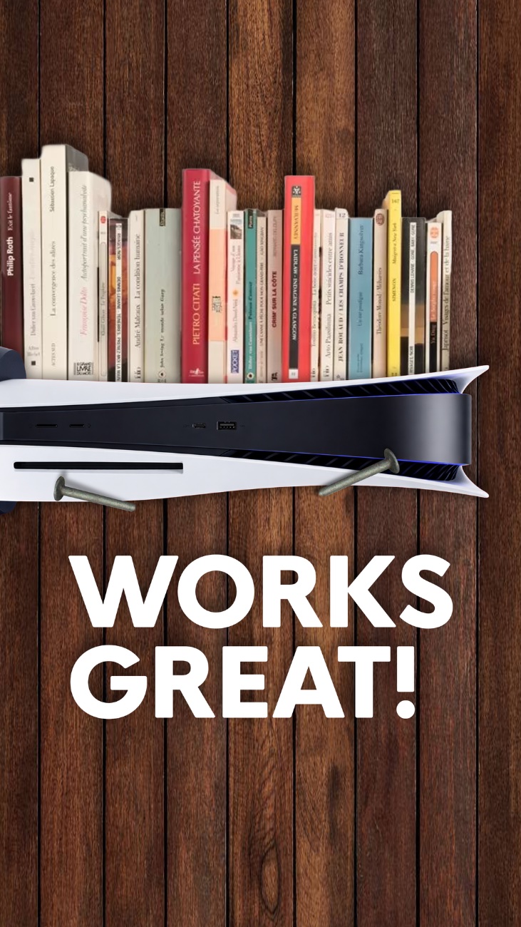 “Works Great!” — PS5 used as a bookshelf bracket